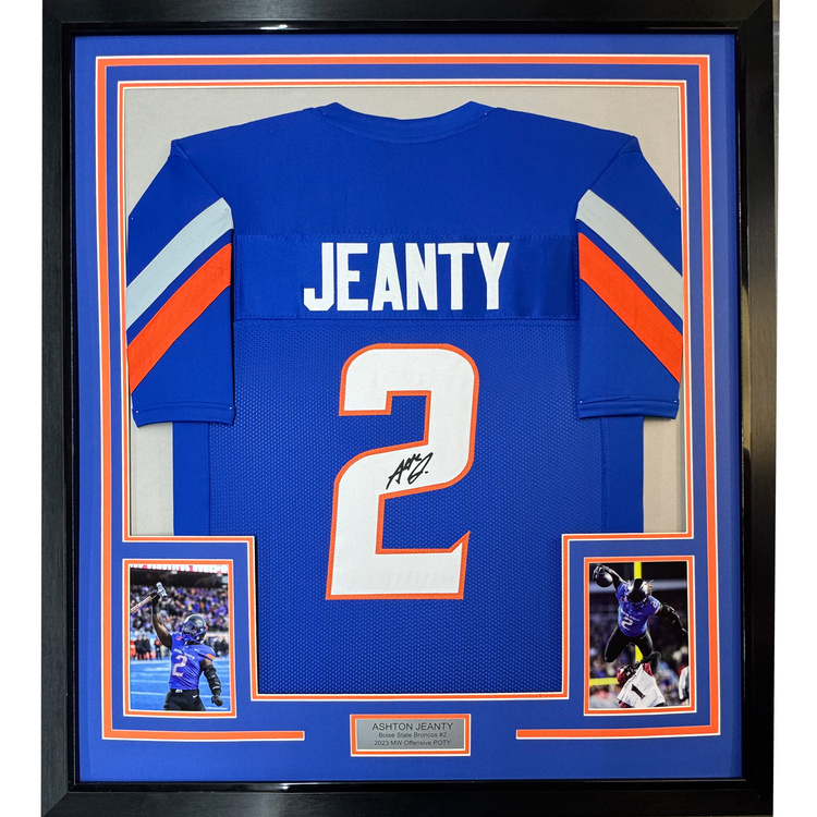 Framed Facsimile Autographed Ashton Jeanty 35x39 Boise State Blue Reprint Laser Auto College Football Jersey