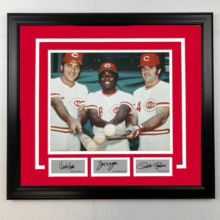 Framed Johnny Bench, Joe Morgan and Pete Rose Facsimile Laser Engraved Signatures Cincinnati Reds 19x21 Baseball Photo