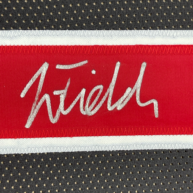 Framed Autographed/Signed Justin Fields 35x39 Ohio State Black College Football Jersey Beckett BAS COA