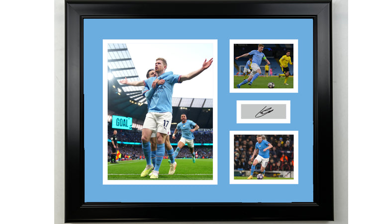 Framed Kevin De Bruyne Manchester City Facsimile Laser Engraved Signature 14x11 3 Photo Collage