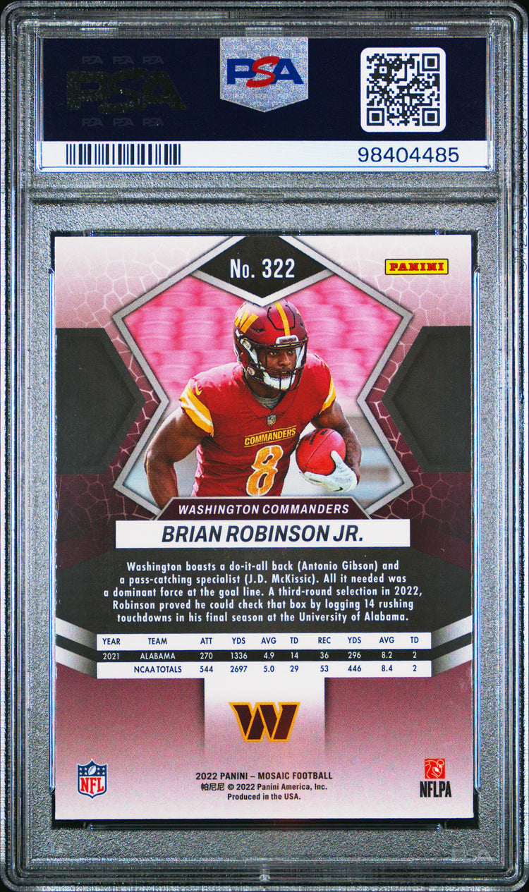 Graded 2022 Panini Mosaic Brian Robinson Jr #322 Rookie RC Football Card PSA 10 Gem Mint