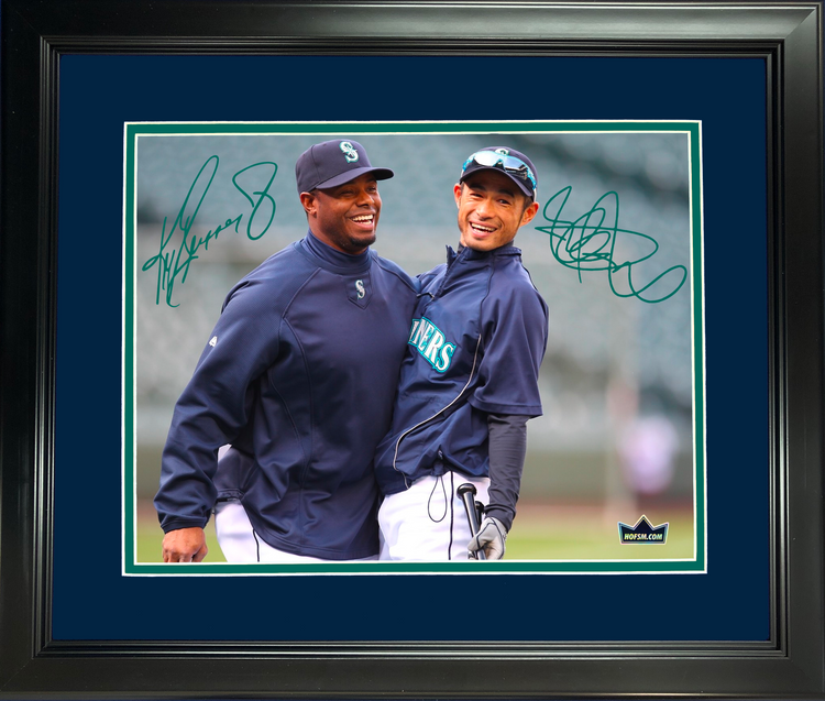 Framed Ken Griffey Jr & Ichiro Suzuki Seattle Mariners Dual Facsimile Laser Engraved Signature Auto 11"x14" Baseball Photo HOFSM Holo