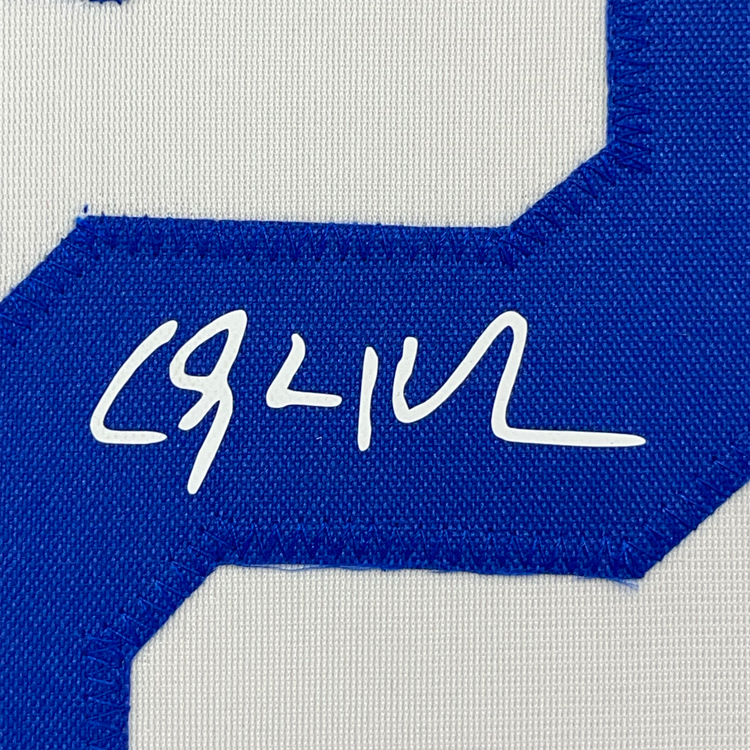 Framed Facsimile Autographed Clayton Kershaw 35x39 Los Angeles LA White Reprint Laser Auto Baseball Jersey