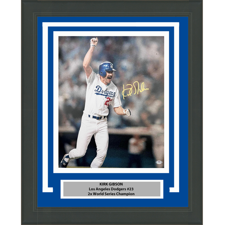 Framed Autographed/Signed Kirk Gibson Los Angeles Dodgers 1988 World Series Walk Off Home Run 16x20 Baseball Photo PSA COA