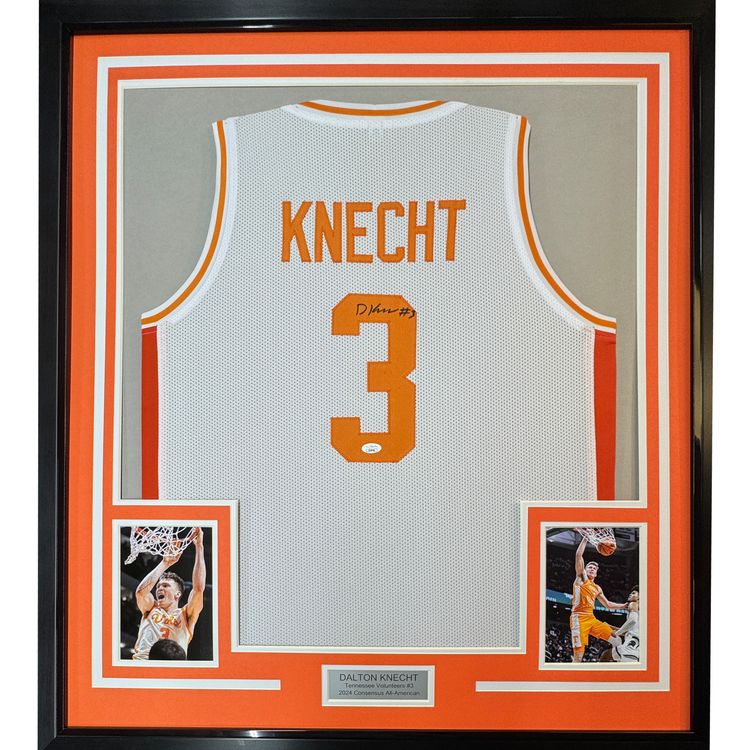 Framed Autographed/Signed Dalton Knecht 35x39 Tennessee White College Basketball Jersey PSA COA