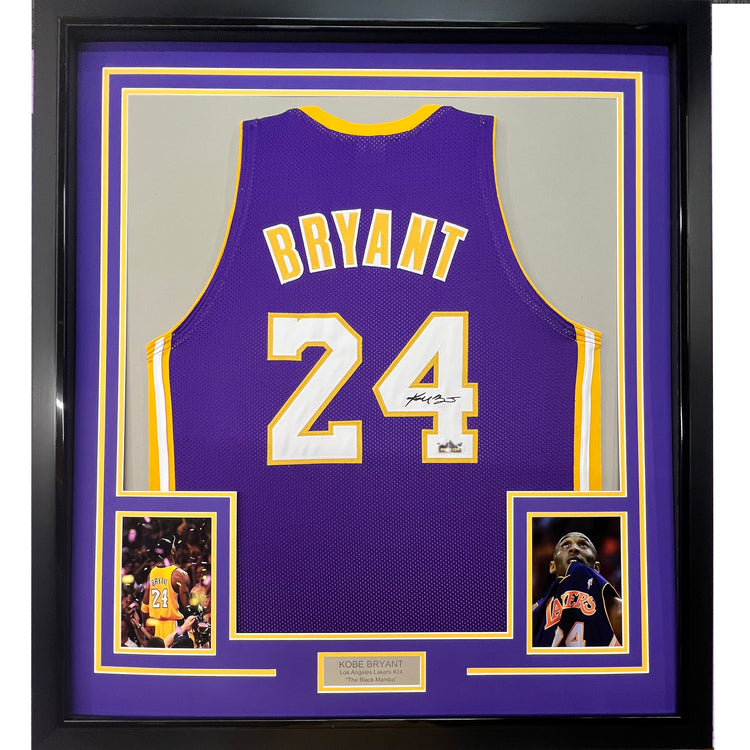 Framed Facsimile Autographed Kobe Bryant 35x39 #24 Los Angeles LA Purple Reprint Laser Auto Basketball Jersey Size Men's XL