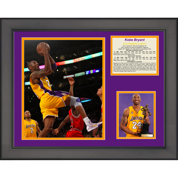Framed Kobe Bryant Los Angeles Lakers Basketball 11"x14" Three Photo Collage