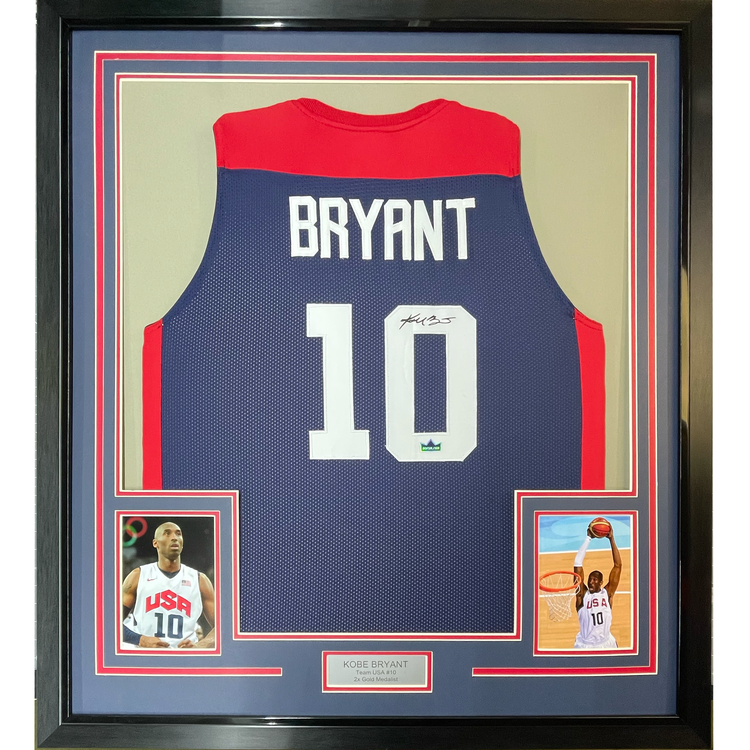 Framed Facsimile Autographed Kobe Bryant 35x39 United States Team USA Olympics Blue Reprint Laser Auto Basketball Jersey Size Men's XL