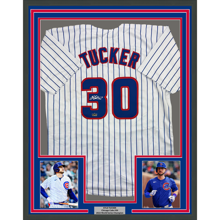Framed Facsimile Autographed Kyle Tucker 35x39 Chicago Pinstripe Reprint Laser Auto Baseball Jersey