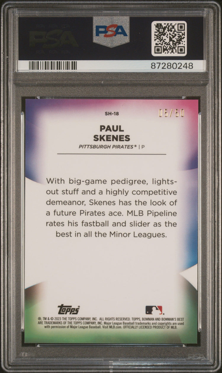 Graded 2023 Topps Bowmans Best Paul Skenes #SH18 Shellacked Lava #/50 Rookie RC Baseball Card PSA 10 Gem Mint