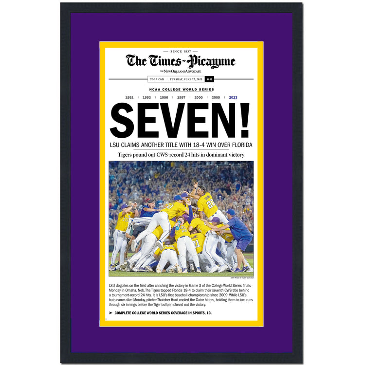 Framed The Times-Picayune New Orleans Advocate Seven LSU Tigers 2023 College Baseball World Series NCAA National Champions 14x24 Newspaper Cover Photo Professionally Matted V1