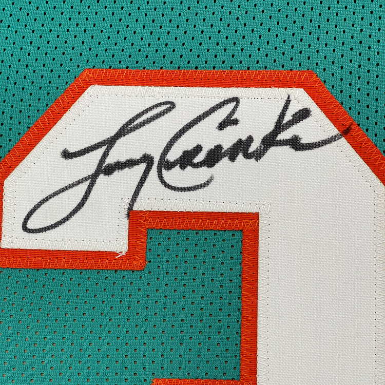 Framed Autographed/Signed Larry Csonka 35x39 Miami Teal Football Jersey JSA COA