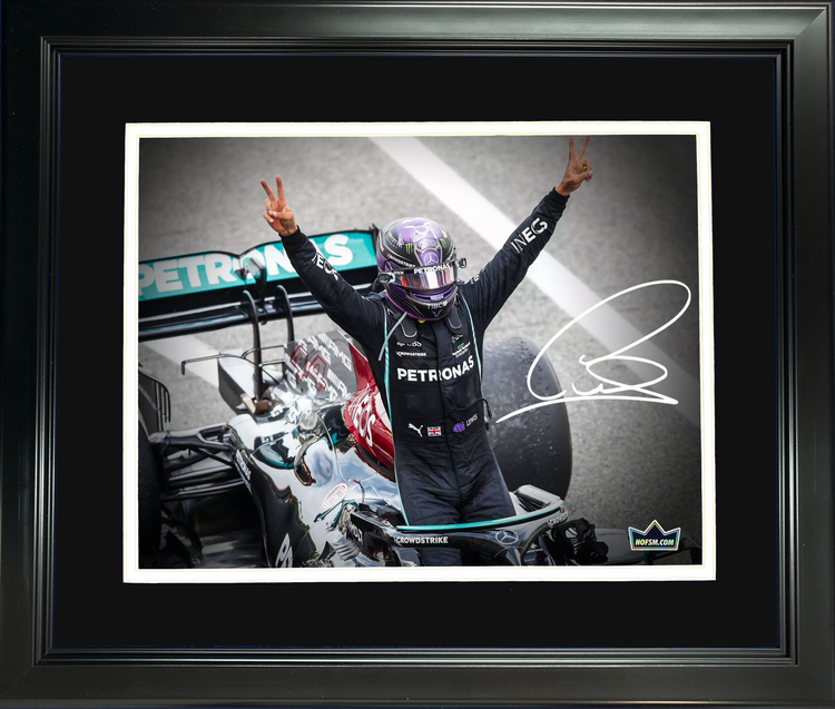 Framed Lewis Hamilton Facsimile Laser Engraved Signature Auto 11"x14" F1 Racing Photo HOFSM Holo