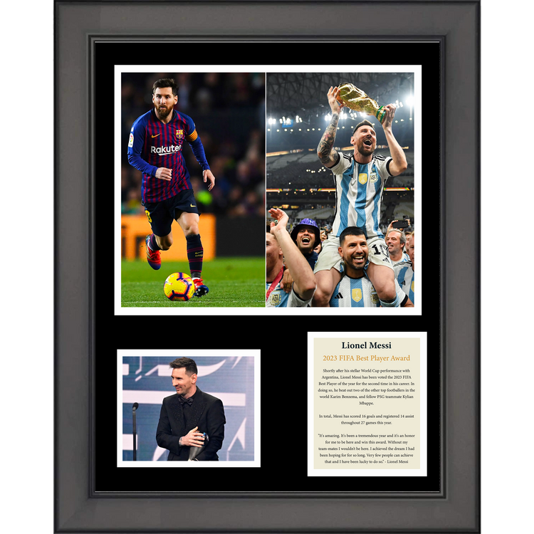 Framed Lionel Messi 2023 FIFA Best Player Award Soccer Futbol 11"x14" Three Photo Collage