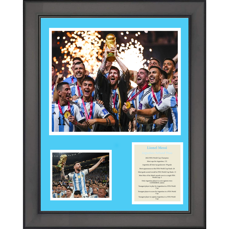 Framed Lionel Messi Argentina National Team World Cup Champions Soccer Futbol 11"x14" Three Photo Collage