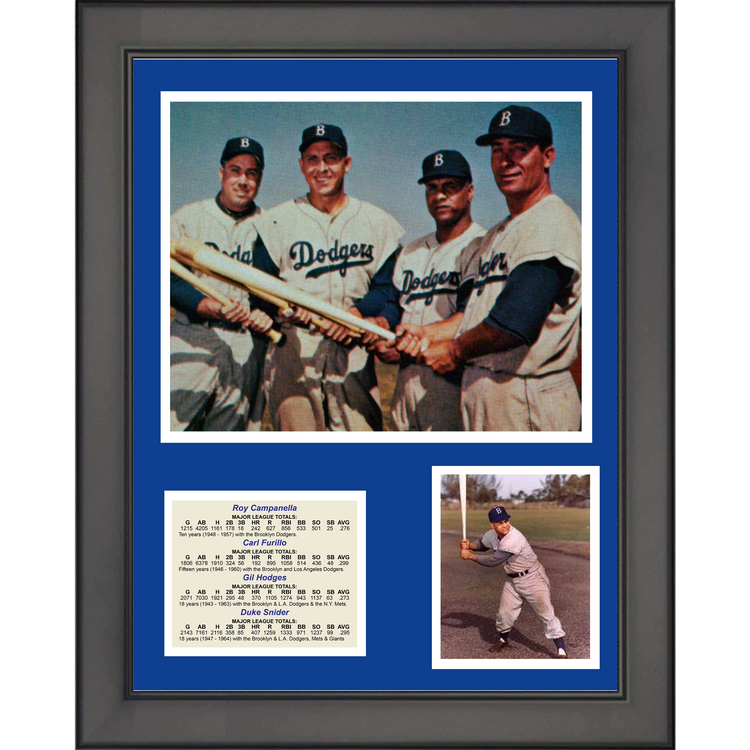 Framed Brooklyn Dodgers Baseball Big 4 Roy Campanella, Carl Furillo, Gil Hodges and Duke Snider 11"x14" Three Photo Collage