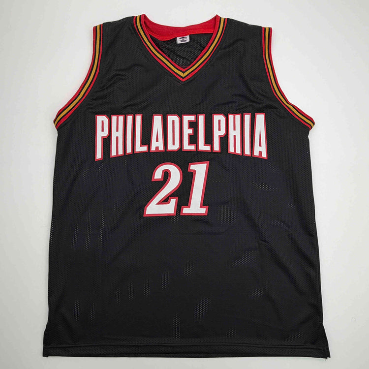 Facsimile Autographed Joel Embiid Philadelphia Retro Black Reprint Laser Auto Basketball Jersey Size Men's XL