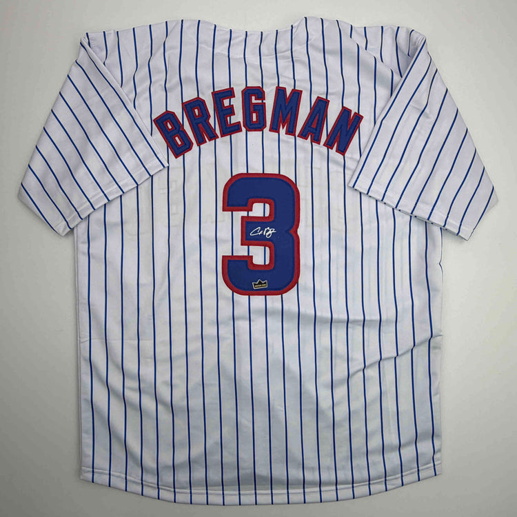 Facsimile Autographed Alex Bregman Chicago Pinstripe Reprint Laser Auto Baseball Jersey Size Men's XL
