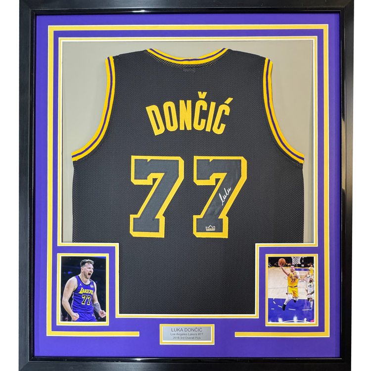 Framed Facsimile Autographed Luka Doncic 35x39 Los Angeles LA Black Mamba Reprint Laser Auto Basketball Jersey