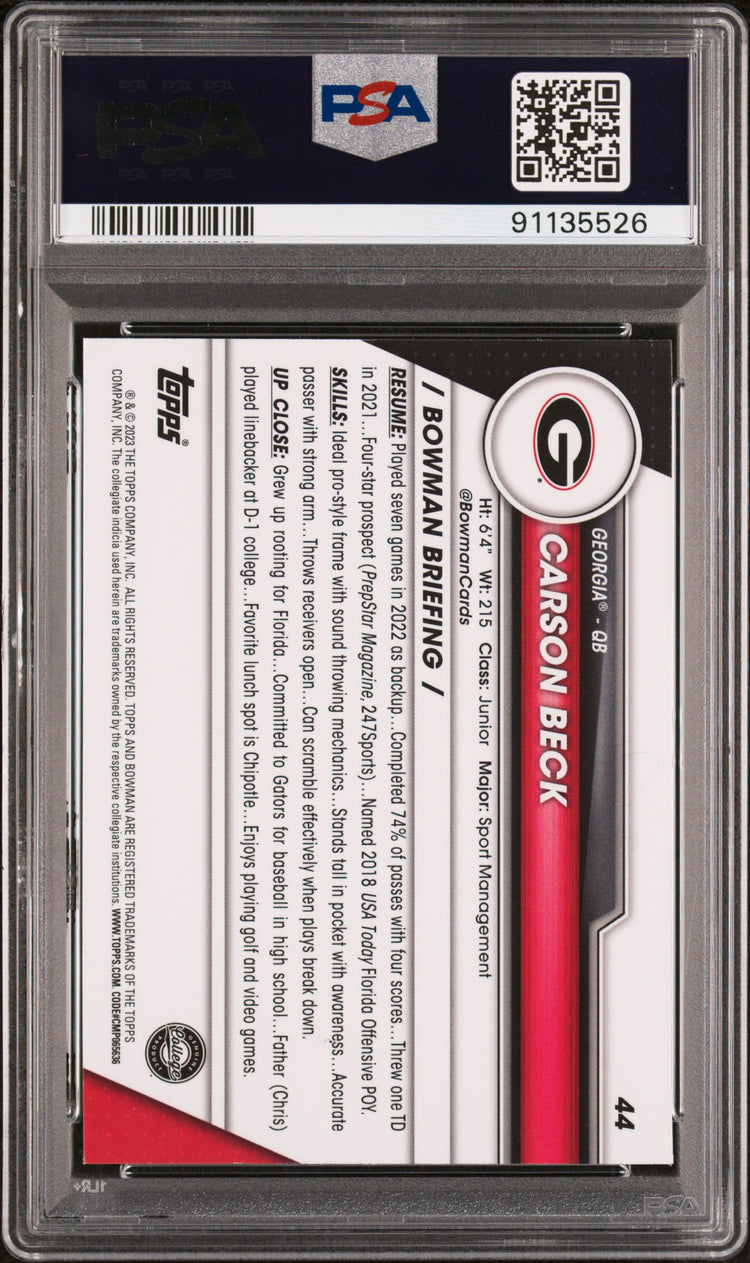 Graded 2023 Topps Bowman U Chrome Carson Beck #44 Rookie RC Football Card PSA 10 Gem Mint