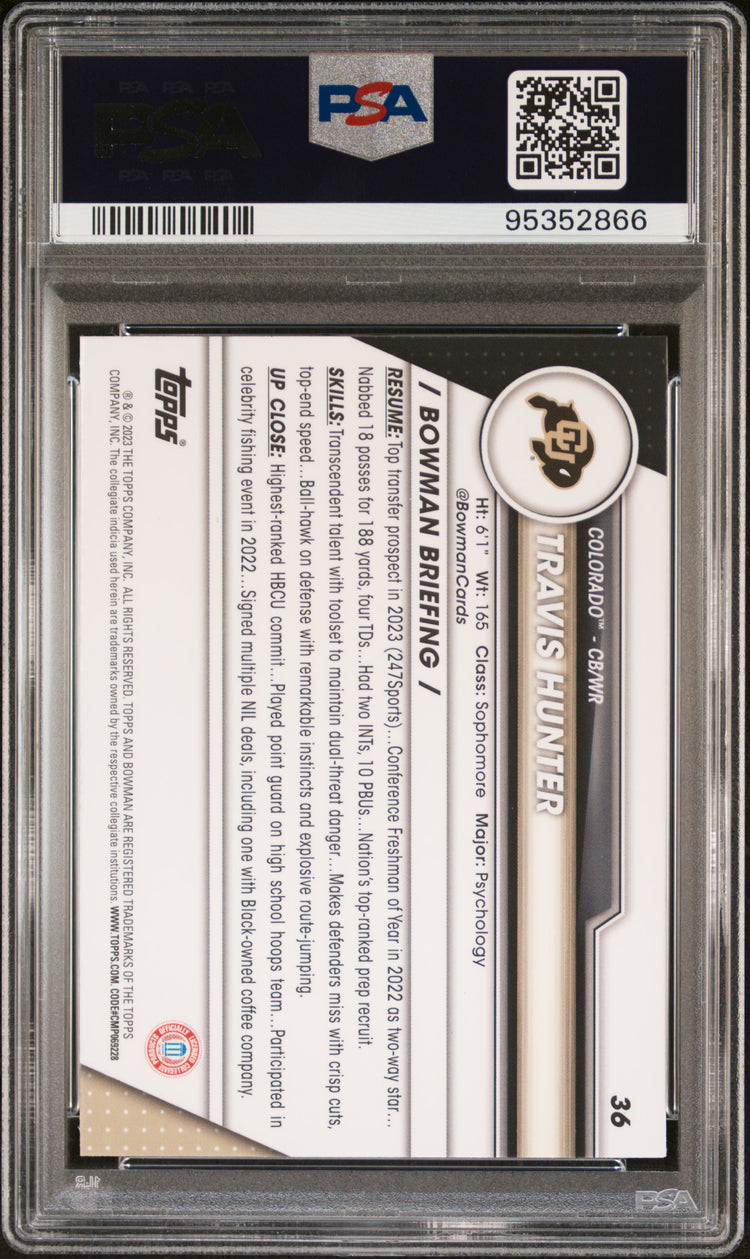 Graded 2023 Topps Bowman U Sapphire Travis Hunter #36 Rookie RC Football Card PSA 9 Mint