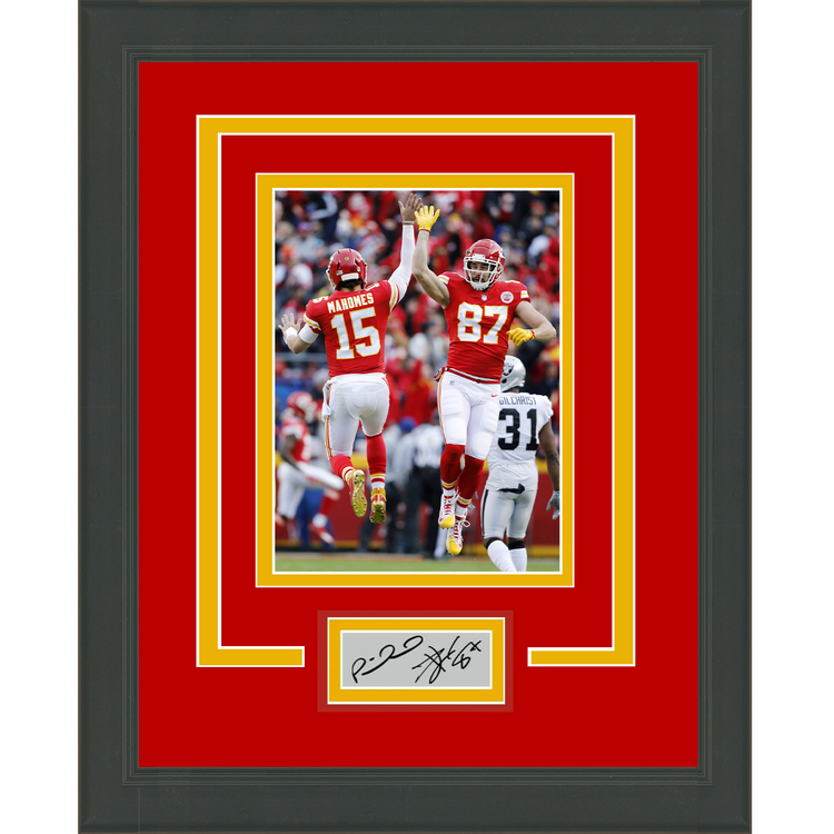 Framed Patrick Mahomes Travis Kelce Dual Facsimile Laser Engraved Signature Auto Kansas City Chiefs 11x14 Football Photo