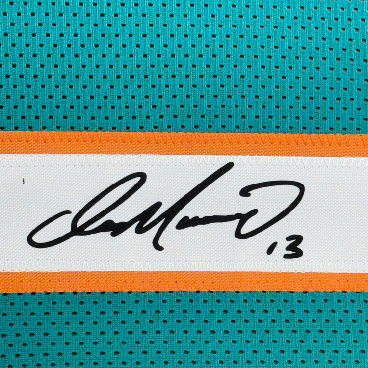 Framed Facsimile Autographed Dan Marino 35x39 Miami Teal Reprint Laser Auto Football Jersey