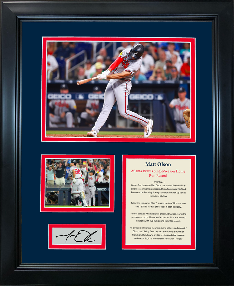 Framed Matt Olson Single-Season Home Run Record Facsimile Laser Engraved Signature Auto Baseball 11"x14" Photo Sig Collage