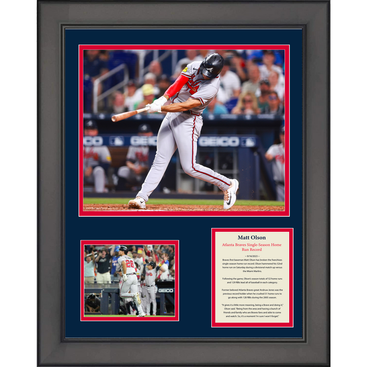 Framed Matt Olson Single-Season Home Run Record Baseball 11"x14" Three Photo Collage