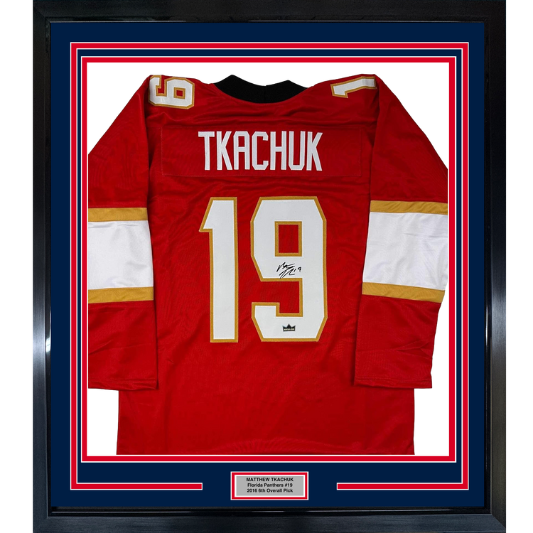 Framed Facsimile Autographed Matthew Tkachuk 35x39 Florida Red Reprint Laser Auto Hockey Jersey