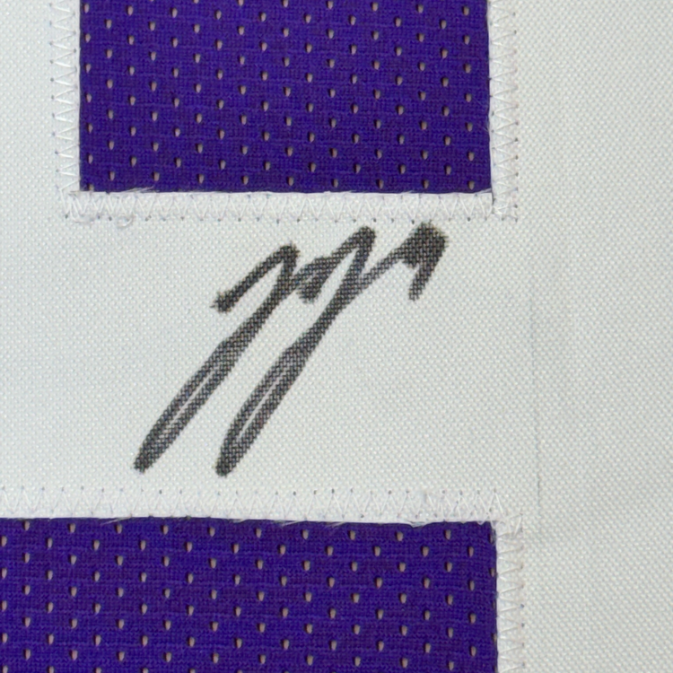 Framed Autographed/Signed J.J. JJ McCarthy 35x39 Minnesota Purple Football Jersey Beckett BAS COA