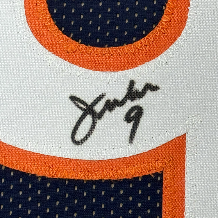Framed Autographed/Signed Jim McMahon 35x39 Chicago Blue Football Jersey Beckett BAS COA