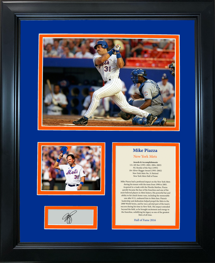 Framed Mike Piazza Hall of Fame Facsimile Laser Engraved Signature Auto Baseball 11"x14" Photo Sig Collage