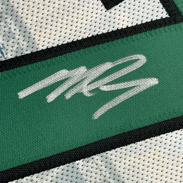 Framed Autographed/Signed Michael Mike Vick 35x39 Philadelphia White Artwork Photo Football Jersey JSA COA