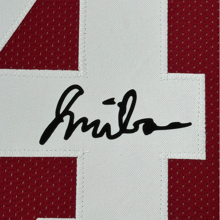 Framed Facsimile Autographed Jalen Milroe 35x39 Alabama Red Reprint Laser Auto College Football Jersey