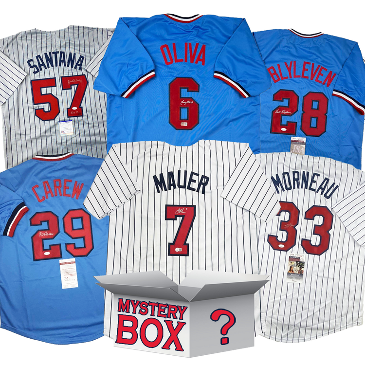 Autographed/Signed Minnesota Baseball Jersey Mystery Box with PSA JSA or Beckett COA