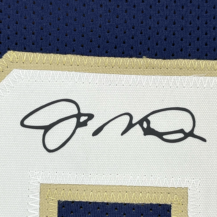 Framed Facsimile Autographed Joe Montana 35x39 Notre Dame Blue Reprint Laser Auto College Football Jersey