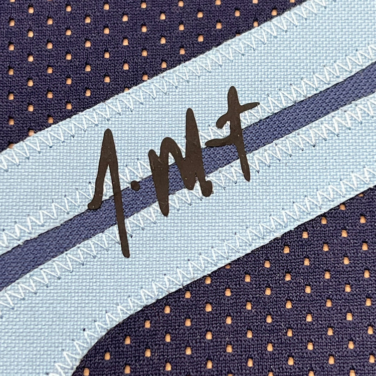Framed Facsimile Autographed Ja Morant 35x39 Memphis Dark Blue Reprint Laser Auto Basketball Jersey