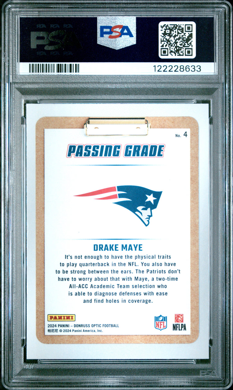 Graded 2024 Panini Donruss Optic Drake Maye #4 Passing Grade Rookie RC Football Card PSA 9 Mint