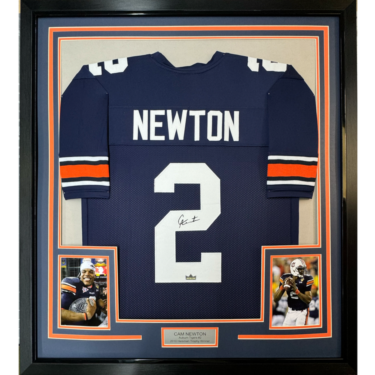 Framed Facsimile Autographed Cam Newton 35x39 Auburn Blue Reprint Laser Auto College Football Jersey