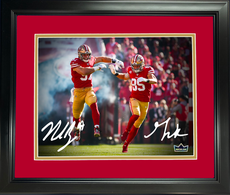 Framed Nick Bosa & George Kittle San Francisco 49ers Dual Facsimile Laser Engraved Signature Auto 11"x14" Football Photo HOFSM Holo