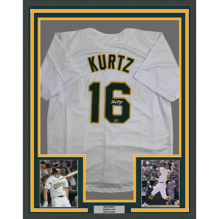 Framed Facsimile Autographed Nick Kurtz 35x39 Oakland White Reprint Laser Auto Baseball Jersey