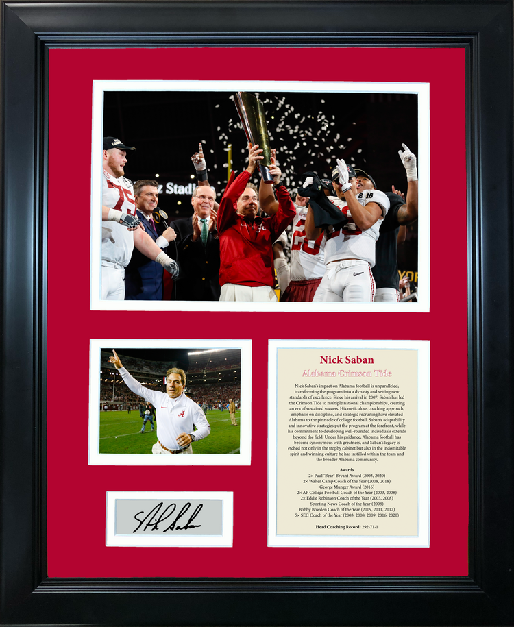 Framed Nick Saban Facsimile Laser Engraved Signature Auto Alabama Crimson Tide 11"x14" College Football Photo Sig Collage