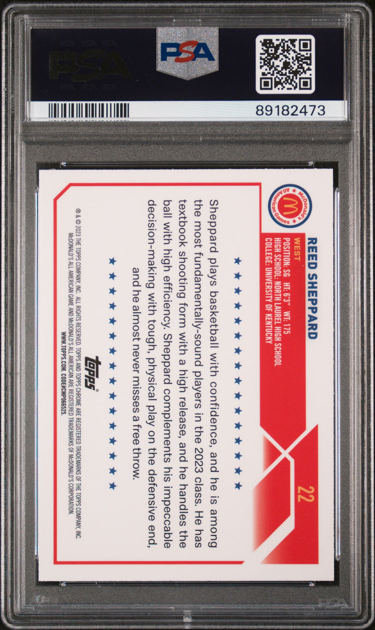 Graded 2023 Topps Chrome Reed Sheppard #22 McDonalds All American Rookie RC Basketball Card PSA 10 Gem Mint