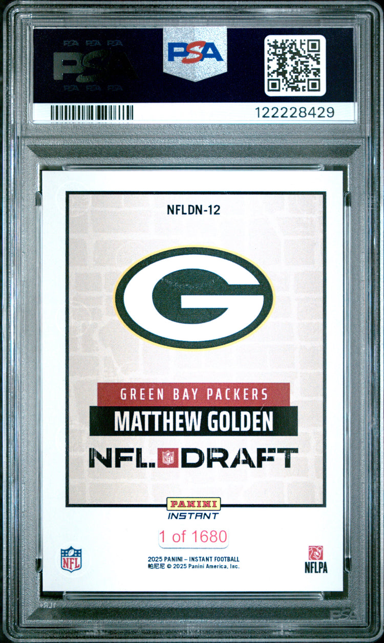 Graded 2025 Panini Instant Matthew Golden #NFLDN12 NFL Draft Night Rookie RC Football Card PSA 10 Gem Mint