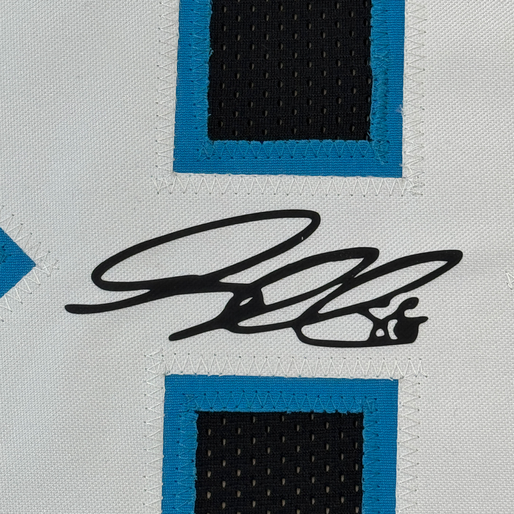 Framed Facsimile Autographed Greg Olsen 35x39 Carolina Black Reprint Laser Auto Football Jersey