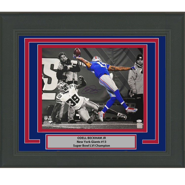 Framed Autographed/Signed Odell Beckham Jr. The Catch New York Giants Spotlight 16x20 Football Photo JSA COA #4