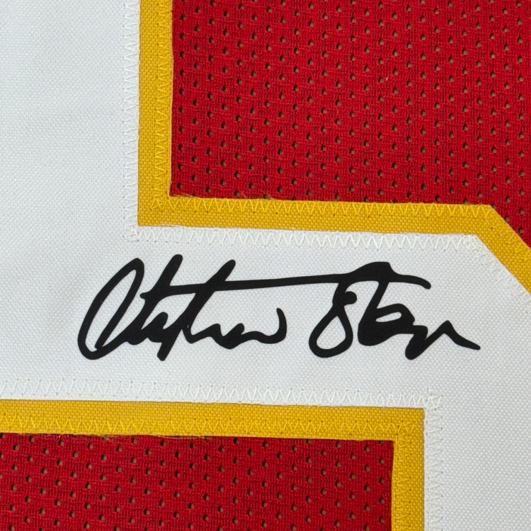 Framed Facsimile Autographed Christian Okoye 35x39 Kansas City Red Reprint Laser Auto Football Jersey