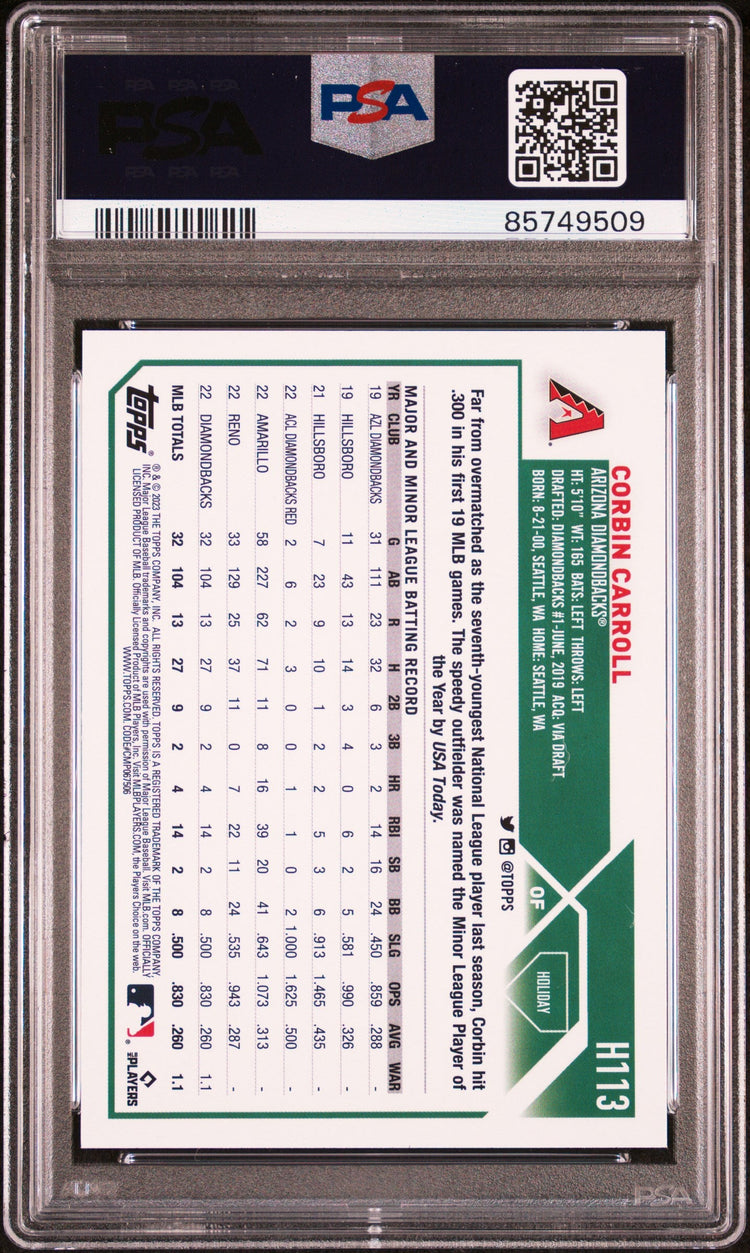 Graded 2023 Topps Holiday Corbin Carroll #H113 Rookie RC Baseball Card PSA 10 Gem Mint