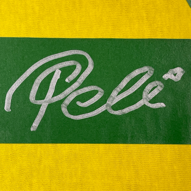 Framed Autographed/Signed Pele 35x39 Brazil Yellow Soccer Futbol Jersey Beckett BAS COA Auto #2